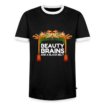 Beauty Brains et une ceinture noire - T-shirt contrasté Homme - noir/blanc - Devant - AI Model Female 172 light (172cm) & AI Model Male 178 light (178cm)