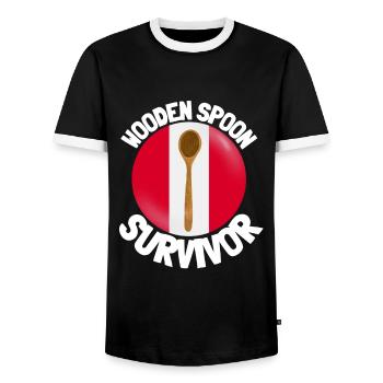 J’ai survécu à la cuillère de bois - Parenting - T-shirt contrasté Homme - noir/blanc - Devant - AI Model Female 172 light (172cm) & AI Model Male 178 light (178cm)