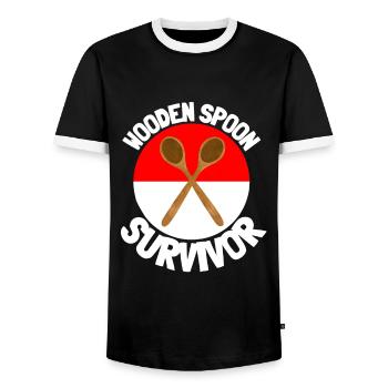J’ai survécu à la cuillère de bois - Parenting - T-shirt contrasté Homme - noir/blanc - Devant - AI Model Female 172 light (172cm) & AI Model Male 178 light (178cm)