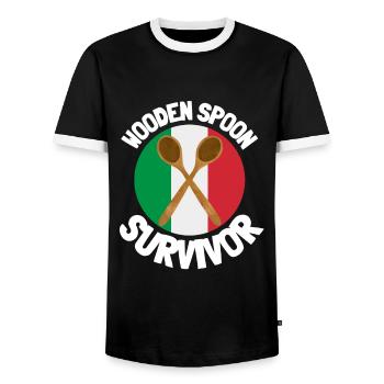 J’ai survécu à la cuillère de bois - Parenting - T-shirt contrasté Homme - noir/blanc - Devant - AI Model Female 172 light (172cm) & AI Model Male 178 light (178cm)