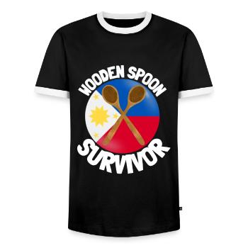 J’ai survécu à la cuillère de bois - Parenting - T-shirt contrasté Homme - noir/blanc - Devant - AI Model Female 172 light (172cm) & AI Model Male 178 light (178cm)