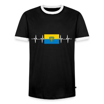 Pologne Opole Flag - T-shirt contrasté Homme - noir/blanc - Devant - AI Model Female 172 light (172cm) & AI Model Male 178 light (178cm)
