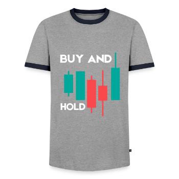 Stratégie d’investissement Buy and Hold - T-shirt contrasté Homme - gris/marine  - Devant - AI Model Female 172 light (172cm) & AI Model Male 178 light (178cm)
