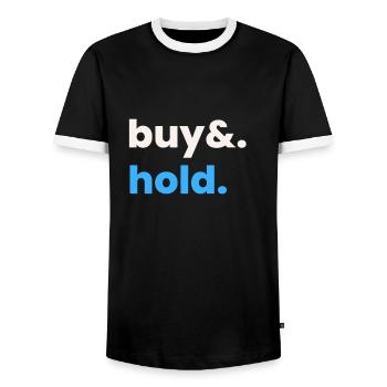 Investment Strategy Buy And Hold - Men's Ringer Shirt - black/white - Front - AI Model Female 172 light (172cm) & AI Model Male 178 light (178cm)