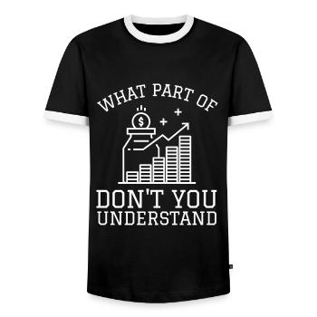 Investment Strategy Buy And Hold - Men's Ringer Shirt - black/white - Front - AI Model Female 172 light (172cm) & AI Model Male 178 light (178cm)