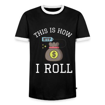 Investment Strategy Buy And Hold - Men's Ringer Shirt - black/white - Front - AI Model Female 172 light (172cm) & AI Model Male 178 light (178cm)