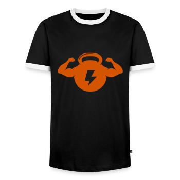Kettlebell Workout Retro Fitness Gym - Männer Kontrast-T-Shirt - Schwarz/Weiß - Vorne - AI Model Female 172 light (172cm) & AI Model Male 178 light (178cm)