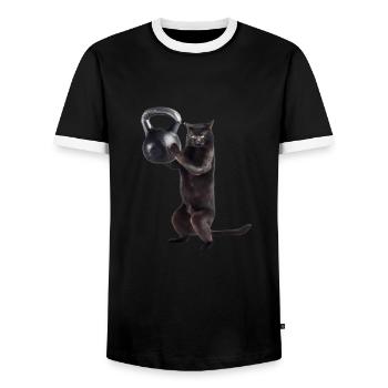 Kettlebell Workout Retro Fitness Gym - Männer Kontrast-T-Shirt - Schwarz/Weiß - Vorne - AI Model Female 172 light (172cm) & AI Model Male 178 light (178cm)