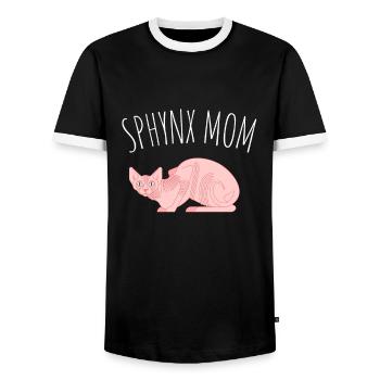 Sphynx Mom Cat Hairless Cat Owner - Men's Ringer Shirt - black/white - Front - AI Model Female 172 light (172cm) & AI Model Male 178 light (178cm)