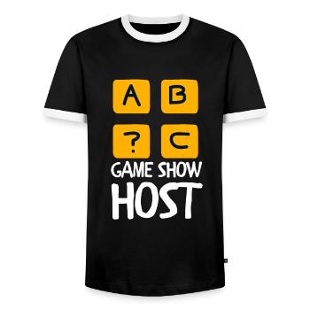 Game Night Host Question Game Night - Men's Ringer Shirt - black/white - Front - AI Model Female 172 light (172cm) & AI Model Male 178 light (178cm)