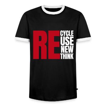 Recycle Reuse Renew Rethink Wind Turbine - Wind - Men's Ringer Shirt - black/white - Front - AI Model Female 172 light (172cm) & AI Model Male 178 light (178cm)