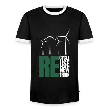 Recycle Reuse Renew Rethink Wind Turbine - Wind - Men's Ringer Shirt - black/white - Front - AI Model Female 172 light (172cm) & AI Model Male 178 light (178cm)