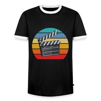 Vintage Film Clapper Director Musical Actor - Men's Ringer Shirt - black/white - Front - AI Model Female 172 light (172cm) & AI Model Male 178 light (178cm)