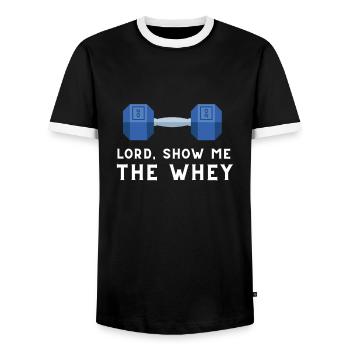 Show The Whey Protein Powder - Männer Kontrast-T-Shirt - Schwarz/Weiß - Vorne - AI Model Female 172 light (172cm) & AI Model Male 178 light (178cm)