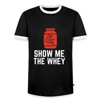 Show The Whey Protein Powder - Männer Kontrast-T-Shirt - Schwarz/Weiß - Vorne - AI Model Female 172 light (172cm) & AI Model Male 178 light (178cm)