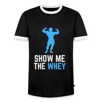 Show The Whey Protein Powder - Männer Kontrast-T-Shirt - Schwarz/Weiß - Vorne - AI Model Female 172 light (172cm) & AI Model Male 178 light (178cm)