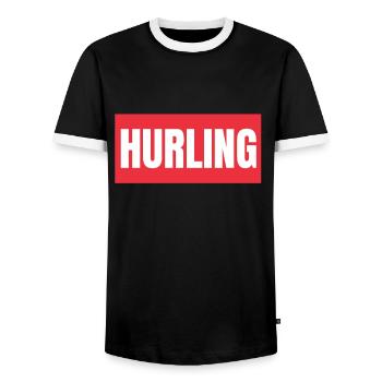 Irish Dublin Hurling - Men's Ringer Shirt - black/white - Front - AI Model Female 172 light (172cm) & AI Model Male 178 light (178cm)