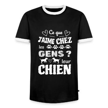 Ce que j'aime chez les gens ? leur chien - T-shirt contrasté Homme - noir/blanc - Devant - AI Model Female 172 light (172cm) & AI Model Male 178 light (178cm)
