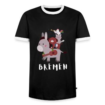 Bremen Town Musicians - Männer Kontrast-T-Shirt - Schwarz/Weiß - Vorne - AI Model Female 172 light (172cm) & AI Model Male 178 light (178cm)