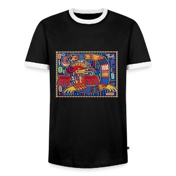 Aztec Calendar - Quetzalcoatl - Men's Ringer Shirt - black/white - Front - AI Model Female 172 light (172cm) & AI Model Male 178 light (178cm)