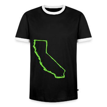 California This Place - Men's Ringer Shirt - black/white - Front - AI Model Female 172 light (172cm) & AI Model Male 178 light (178cm)