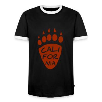 California This Place - Men's Ringer Shirt - black/white - Front - AI Model Female 172 light (172cm) & AI Model Male 178 light (178cm)