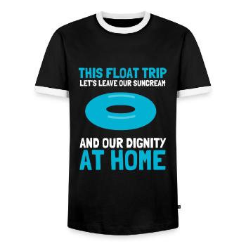 Summer Float Trip River Tube Tubing - Men's Ringer Shirt - black/white - Front - AI Model Female 172 light (172cm) & AI Model Male 178 light (178cm)