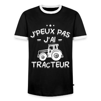 J'Peux Pas ! J'Ai Tracteur 🚜🌾 - T-shirt contrasté Homme - noir/blanc - Devant - AI Model Female 172 light (172cm) & AI Model Male 178 light (178cm)