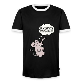 Si ma bouche ne dis-le pas, mon visage le fera certainement: - T-shirt contrasté Homme - noir/blanc - Devant - AI Model Female 172 light (172cm) & AI Model Male 178 light (178cm)