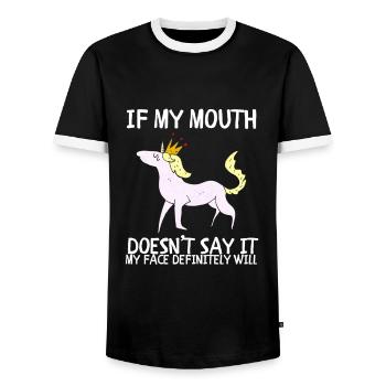 If my mouth doesn't say it, my face definitely will: - Men's Ringer Shirt - black/white - Front - AI Model Female 172 light (172cm) & AI Model Male 178 light (178cm)