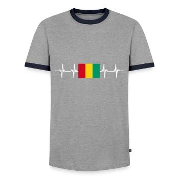 African Flag - Guinea - Men's Ringer Shirt - grey/navy  - Front - AI Model Female 172 light (172cm) & AI Model Male 178 light (178cm)