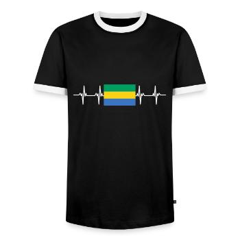 African Flag - Gabon - Men's Ringer Shirt - black/white - Front - AI Model Female 172 light (172cm) & AI Model Male 178 light (178cm)