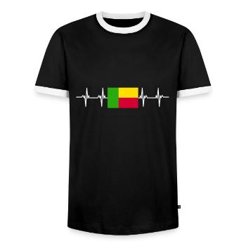 African Flag - Benin - Men's Ringer Shirt - black/white - Front - AI Model Female 172 light (172cm) & AI Model Male 178 light (178cm)