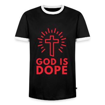 Christian - God Is Black And Red - Men's Ringer Shirt - black/white - Front - AI Model Female 172 light (172cm) & AI Model Male 178 light (178cm)