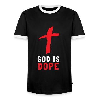 Christian - God Is Black And Red - Men's Ringer Shirt - black/white - Front - AI Model Female 172 light (172cm) & AI Model Male 178 light (178cm)