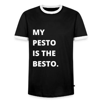 Italian Cuisine - Basil Pesto Is The Besto - Männer Kontrast-T-Shirt - Schwarz/Weiß - Vorne - AI Model Female 172 light (172cm) & AI Model Male 178 light (178cm)