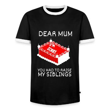 Chère maman, je suis désolé que tu aies dû élever mes frères et sœurs - T-shirt contrasté Homme - noir/blanc - Devant - AI Model Female 172 light (172cm) & AI Model Male 178 light (178cm)