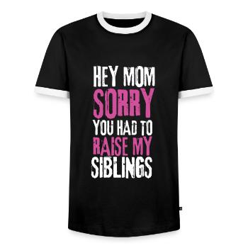 Chère maman, je suis désolé que tu aies dû élever mes frères et sœurs - T-shirt contrasté Homme - noir/blanc - Devant - AI Model Female 172 light (172cm) & AI Model Male 178 light (178cm)