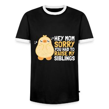 Chère maman, je suis désolé que tu aies dû élever mes frères et sœurs - T-shirt contrasté Homme - noir/blanc - Devant - AI Model Female 172 light (172cm) & AI Model Male 178 light (178cm)