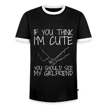 If you think I'm cute, you should see my girlfriend - Men's Ringer Shirt - black/white - Front - AI Model Female 172 light (172cm) & AI Model Male 178 light (178cm)