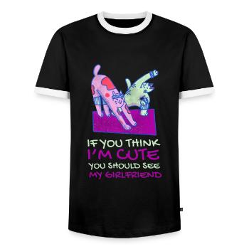 If you think I'm cute, you should see my girlfriend - Men's Ringer Shirt - black/white - Front - AI Model Female 172 light (172cm) & AI Model Male 178 light (178cm)