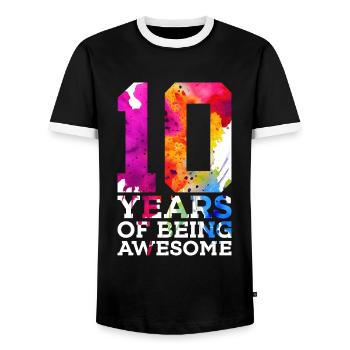 10 YEARS OF BEING AWESOME 10. GEBURTSTAG - Männer Kontrast-T-Shirt - Schwarz/Weiß - Vorne - AI Model Female 172 light (172cm) & AI Model Male 178 light (178cm)