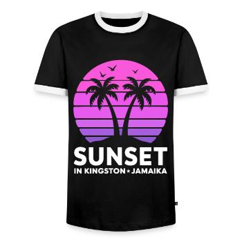 Coucher de soleil à Kingston, Jamaïque, vacances Palmiers - T-shirt contrasté Homme - noir/blanc - Devant - AI Model Female 172 light (172cm) & AI Model Male 178 light (178cm)