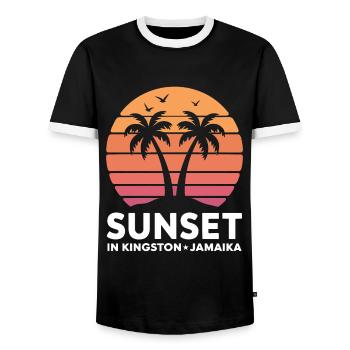 Coucher de soleil à Kingston, Jamaïque, vacances Palmiers - T-shirt contrasté Homme - noir/blanc - Devant - AI Model Female 172 light (172cm) & AI Model Male 178 light (178cm)