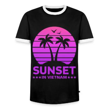 Coucher de soleil au Vietnam Vacances Palmiers Nature - T-shirt contrasté Homme - noir/blanc - Devant - AI Model Female 172 light (172cm) & AI Model Male 178 light (178cm)