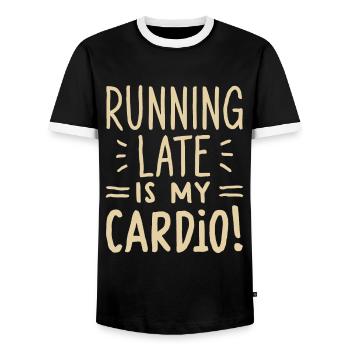 Running Late Is My Cardio Spruch Zitat - Männer Kontrast-T-Shirt - Schwarz/Weiß - Vorne - AI Model Female 172 light (172cm) & AI Model Male 178 light (178cm)