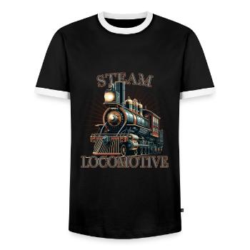 Steam Locomotive Nostalgic Railway Steam Engine - Men's Ringer Shirt - black/white - Front - AI Model Female 172 light (172cm) & AI Model Male 178 light (178cm)