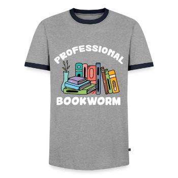 Professional Bookworm - Book Lover - Men's Ringer Shirt - grey/navy  - Front - AI Model Female 172 light (172cm) & AI Model Male 178 light (178cm)