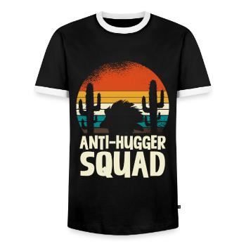Anti-Hugger Squad Cactus Retro Desert Hedgehog - Men's Ringer Shirt - black/white - Front - AI Model Female 172 light (172cm) & AI Model Male 178 light (178cm)