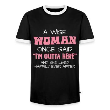 Eine Kluge Frau Sprach: Ich Bin Raus Und Lebte - Männer Kontrast-T-Shirt - Schwarz/Weiß - Vorne - AI Model Female 172 light (172cm) & AI Model Male 178 light (178cm)